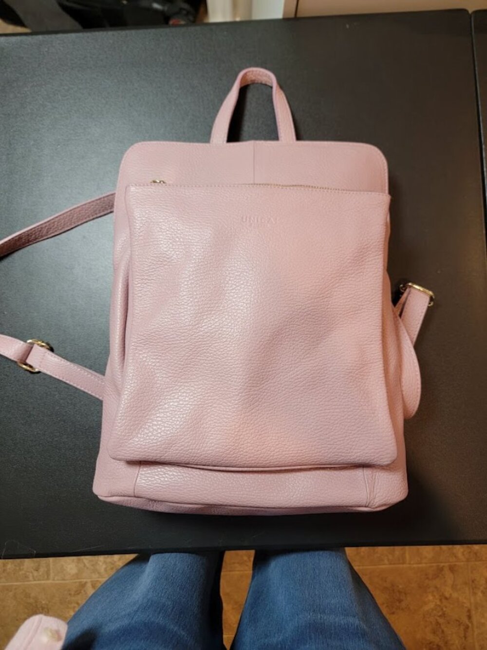 Unica Firenze Genuine Italian Leather Backpack Purse Blush Pink Gold Hardware